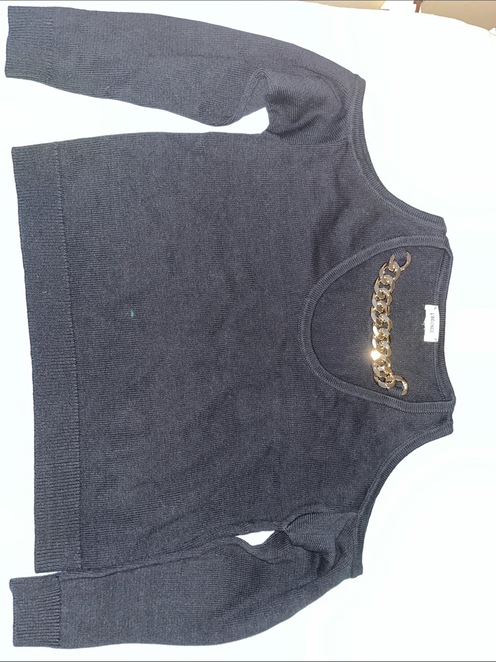 L'AGENCE Black Sweater with Gold Chain Detail